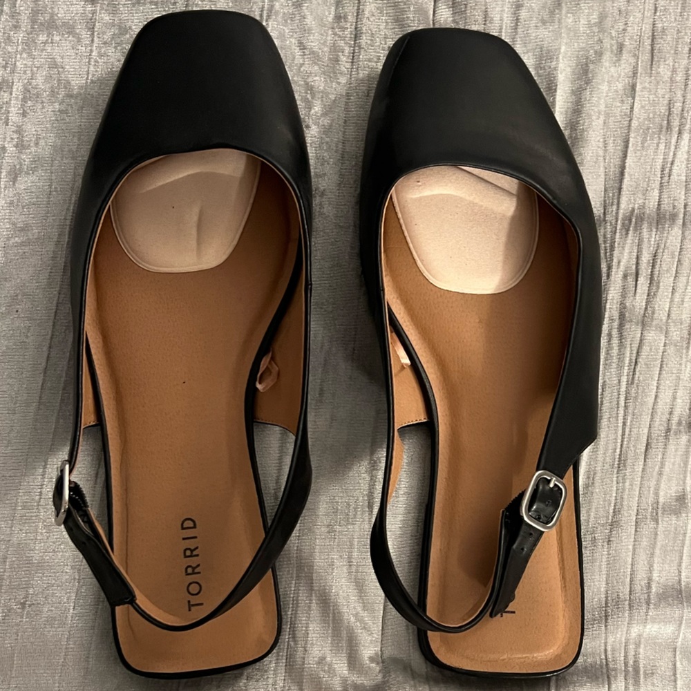 Torrid size 13 square toe sling back black flat.